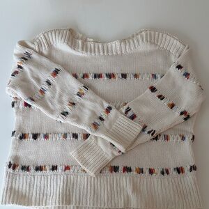 LOFT Cream Sweater with Multicolor Accents